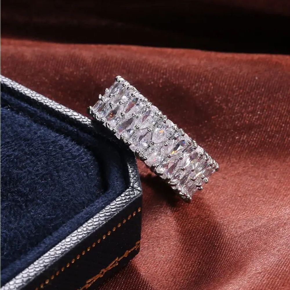 High-end double water drop shape zircon ring, stainless steel band - Picture 7 of 12
